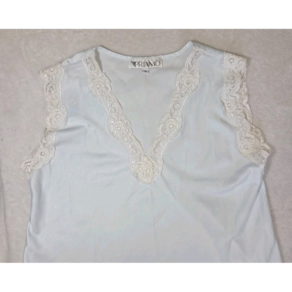 Vintage Priamo Shiny Satin Light Blue White Lace Trim Nightgown Lounge‎ USA Sz S - Picture 3 of 9